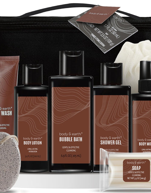 Load image into Gallery viewer, Bath and Body Gift Baskets for Men Body &amp; Earth Sandalwood Mens Bath Set with Body Lotion Face Wash Shower Gel Bubble Bath Loofah &amp; More Gift Set for Menregalos para hombreChristmas Gifts
