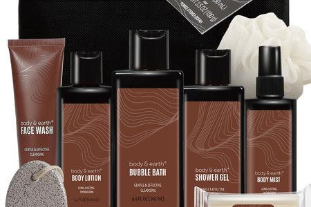 Bath and Body Gift Baskets for Men Body & Earth Sandalwood Mens Bath Set with Body Lotion Face Wash Shower Gel Bubble Bath Loofah & More Gift Set for Menregalos para hombreChristmas Gifts