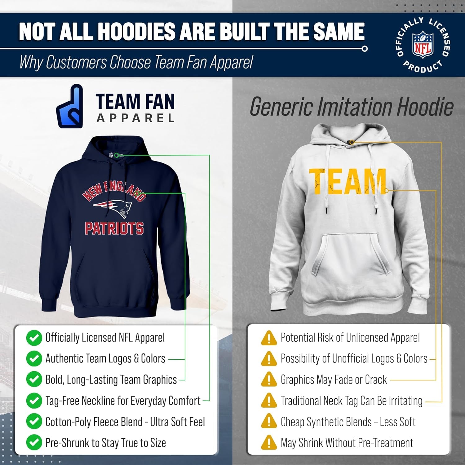 NFL Gameday Adult Hooded Sweatshirt, Pro Football Fleece Hoodie Pullover Sweatshirt