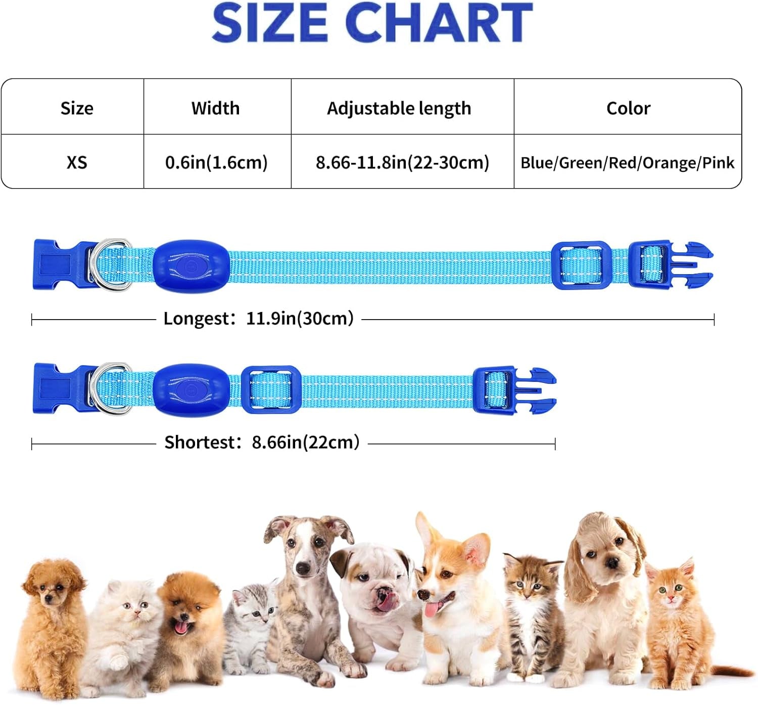Puppy LED Dog Collars - USB Rechargeable Light up Dog Collar Adjustable Reflective Pet Collars Keep Your Small Dogs and Cats Be Seen & Safe in the Dark (XS, Royal Blue)