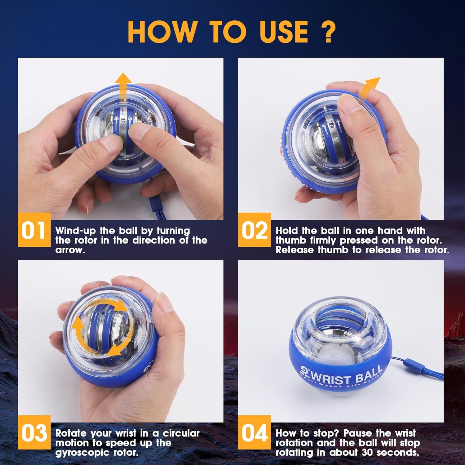 Wrist Trainer Ball Auto-Start Wrist Strengthener Gyroscopic Forearm Exerciser Gyro Ball for Strengthen Arms, Fingers, Wrist Bones and Muscles
