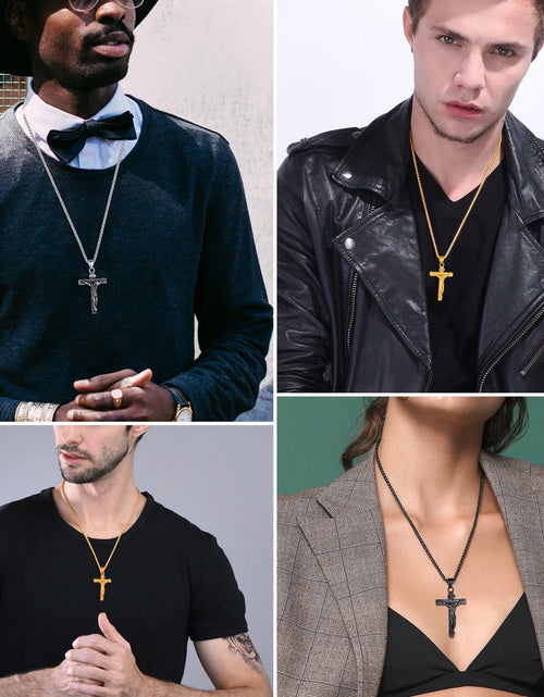 Load image into Gallery viewer, Cross Necklaces for Men Stainless Steel INRI Crucifix Pendant Necklace Jesus Piece Christian Religious Birthday Easter Basket Stuffers Jewelry Gifts Him Son
