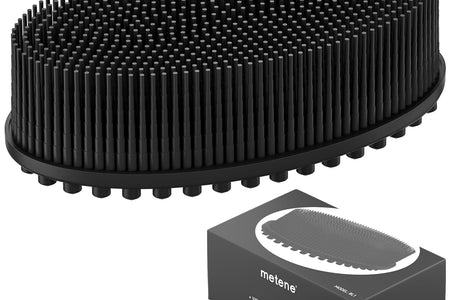 Metene Silicone Exfoliating Body Scrubber with Loop Body Scrubber for Men and Women Silicone Loofah for Shower Soft Silicone Body Scrubber for Shower and Bath Skincare Routine(Black)