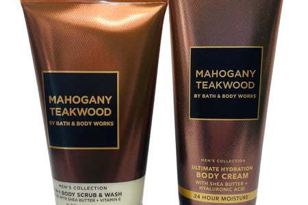 Bath and Body Works Mens Mahogany Teakwood Ultimate Hydration Body Cream and Body Scrub