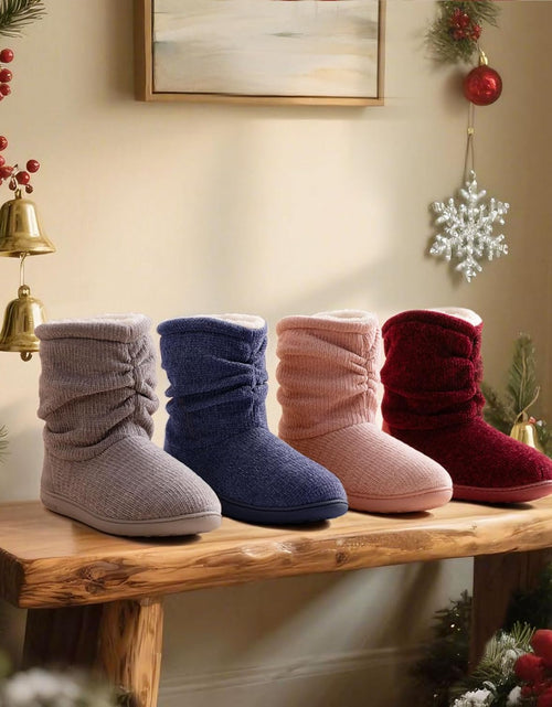 Load image into Gallery viewer, Women'S Chenille Knit Bootie Slippers Cute Plush Fleece Memory Foam House Shoes
