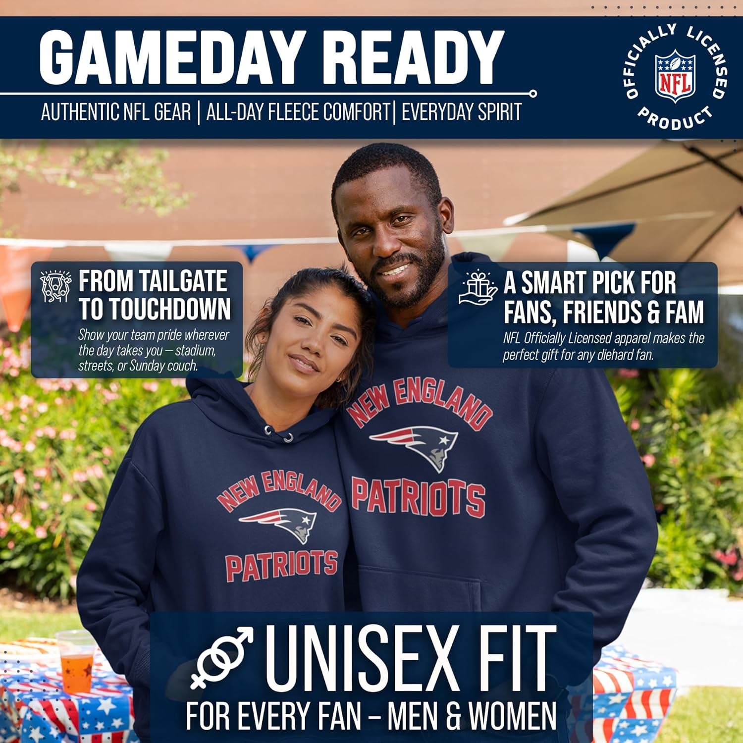NFL Gameday Adult Hooded Sweatshirt, Pro Football Fleece Hoodie Pullover Sweatshirt
