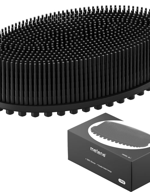 Load image into Gallery viewer, Metene Silicone Exfoliating Body Scrubber with Loop Body Scrubber for Men and Women Silicone Loofah for Shower Soft Silicone Body Scrubber for Shower and Bath Skincare Routine(Black)

