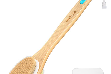 Metene Shower Brush with Soft and Stiff Bristles Bath Dual-Sided Long Handle Back Scrubber Body Exfoliator for Wet or Dry Brushing