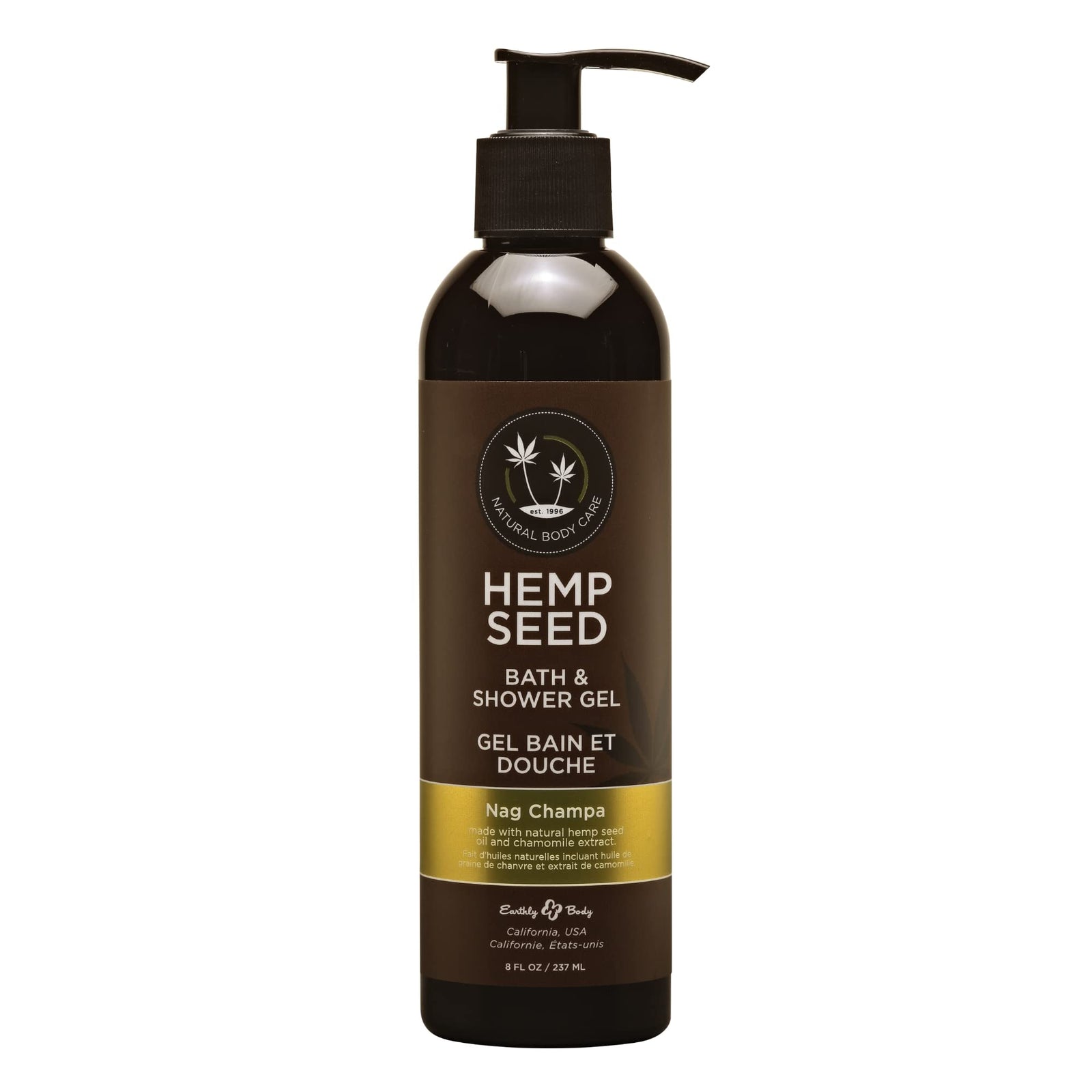 Earthly Body Hemp Seed Bath & Shower Gel Nag Champa Scent - 8 fl. oz. - Nourishes Dry and Sensitive Skin - Non-Greasy Nutrient-Rich - Vegan Cruelty Free