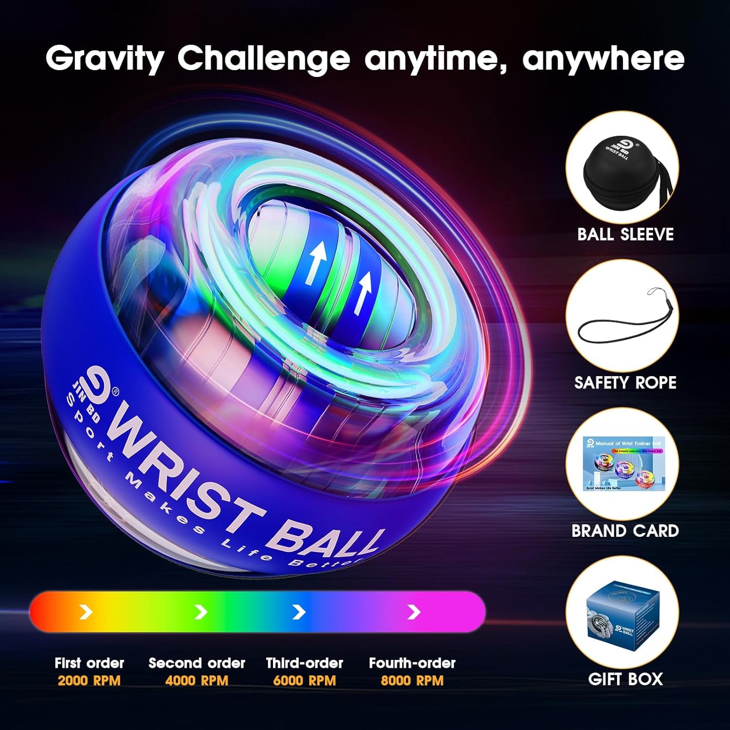 Wrist Trainer Ball Auto-Start Wrist Strengthener Gyroscopic Forearm Exerciser Gyro Ball for Strengthen Arms, Fingers, Wrist Bones and Muscles