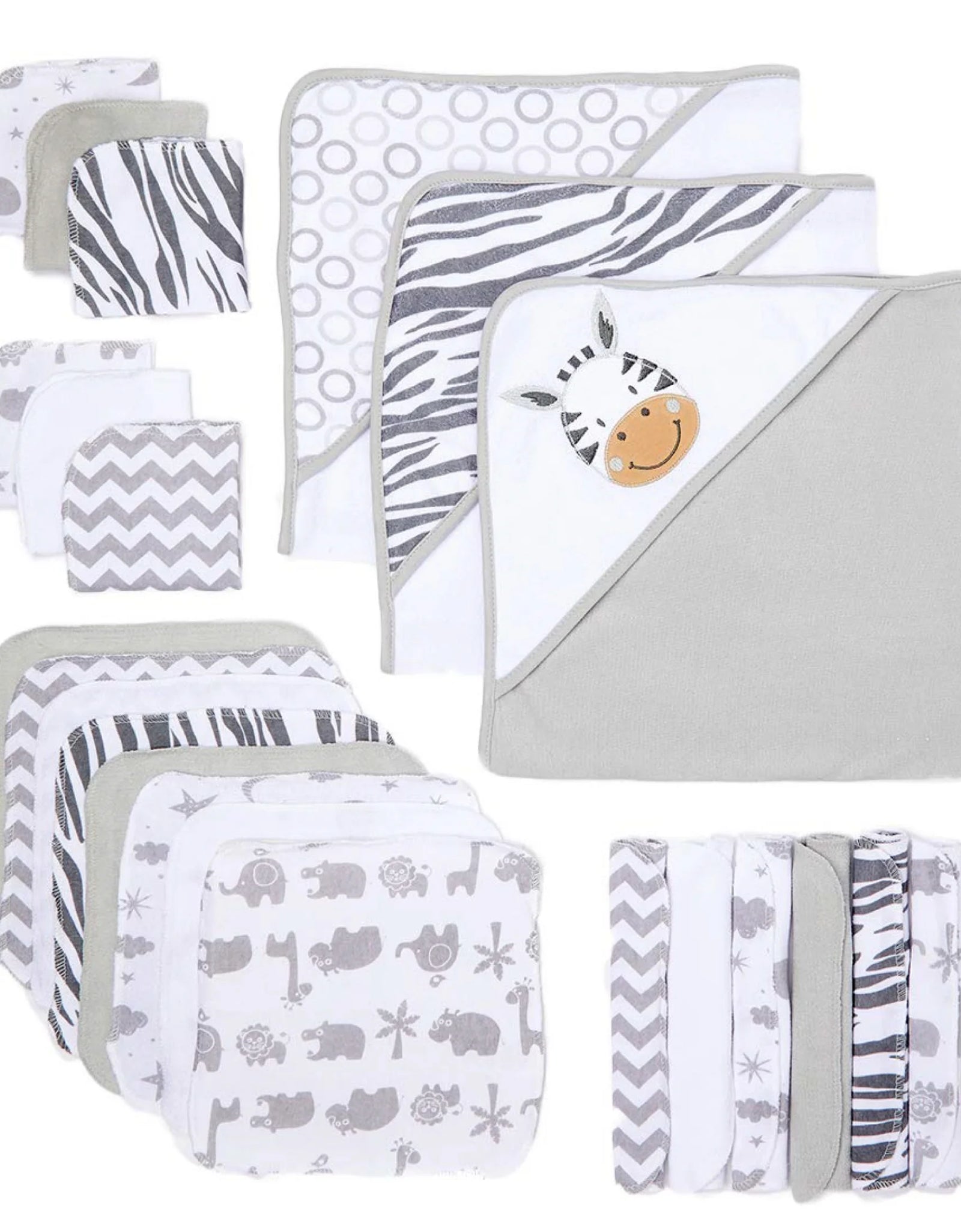 Juego De Toallas Con Capucha Para Baño Y Paños Para Bebés, Juego De Regalo De 23 Piezas, Jirafa Gris